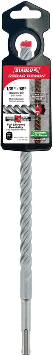 Diablo Rebar Demon SDS-Plus 4-Cutter Full Carbide Head Hammer Drill Bit - 1/2" Diameter, 12" Length, 10" Working Length - DMAPL4190