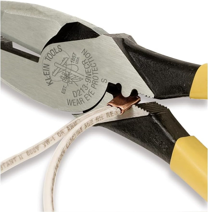 Klein Tools D213-9NE-CR Lineman's Crimping Pliers, Made in USA, Streamlined High-Leverage Design Made of Induction Hardened Steel, 9-Inch
