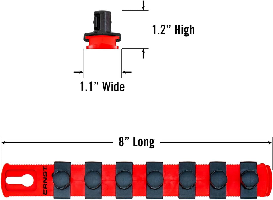 Ernst Manufacturing - 8412-Red-1/2 8-Inch Socket Organizer with 7 1/2-Inch Twist Lock Clips, Red 8-Inch 1/2-Inch Twist Clips Red