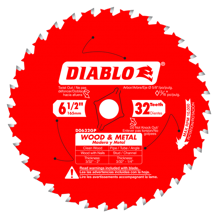 Diablo 6-1/2" x 32-Teeth Carbide Saw Blade for Wood and Metal