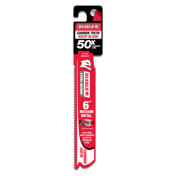 Diablo DS0610CF Steel Demon Carbide Teeth Reciprocating Saw Blade for Medium Metal - 6" Length, 10 TPI