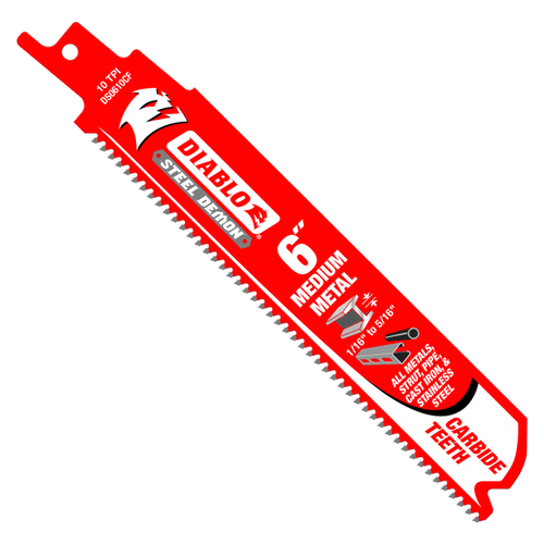 Diablo DS0610CF 6" Steel Demon Carbide Recip Blades for Medium Metal Cutting, 10 TPI