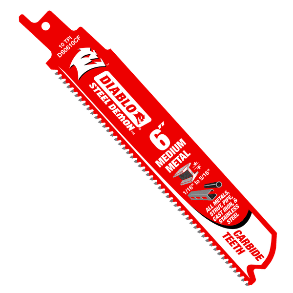 Diablo DS0610CF Steel Demon Carbide Teeth Reciprocating Saw Blade for Medium Metal - 6" Length, 10 TPI