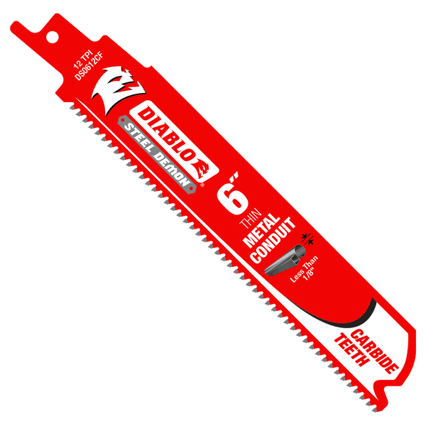 Diablo DS0612CF Steel Demon Carbide Teeth Reciprocating Saw Blades for Thin Metal, 50x Longer Cutting Life - 6" Length, 12 TPI
