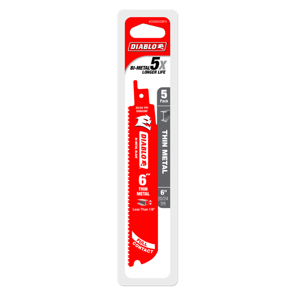 Diablo DS0620BF5 6" Bi-Metal Recip Blade for Thin Metal, 20/24 TPI (Pack of 5)