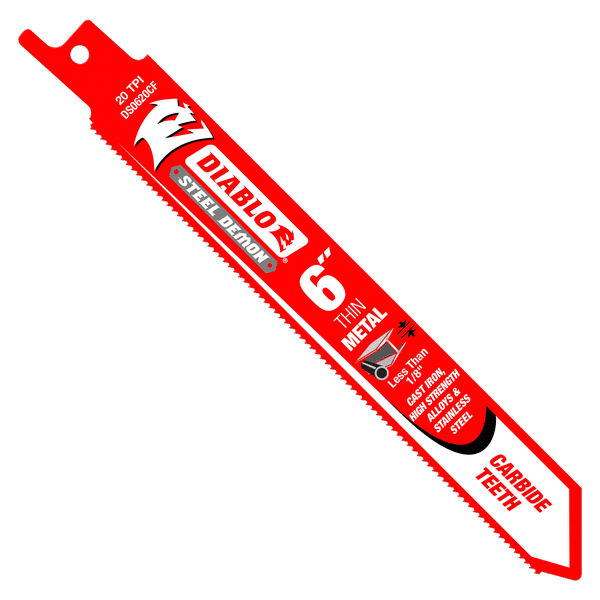 Diablo DS0620CF Steel Demon Carbide Teeth Reciprocating Saw Blades for Thin Metal, 50x Longer Cutting Life - 6" Length, 20 TPI