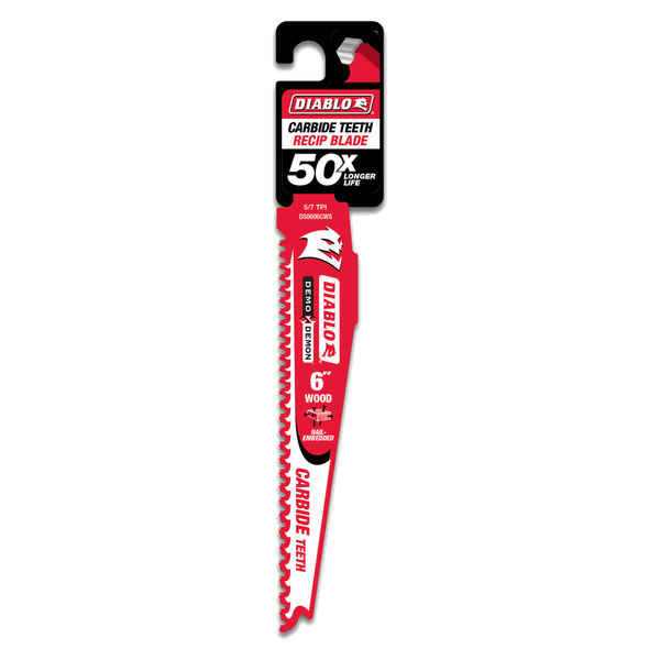 Diablo DS0606CWS Demo Demon Reciprocating Saw Blades with Carbide Teeth for Nail-Embedded Wood, Variable Tooth Design, 5/7 TPI, 6" Length