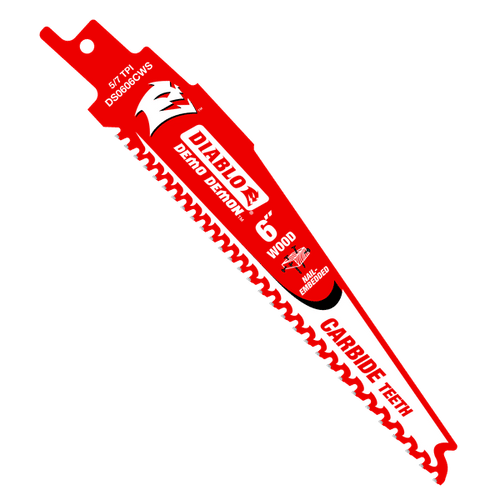 Diablo DS0606CWS Demo Demon Reciprocating Saw Blades with Carbide Teeth for Nail-Embedded Wood, Variable Tooth Design, 5/7 TPI, 6" Length