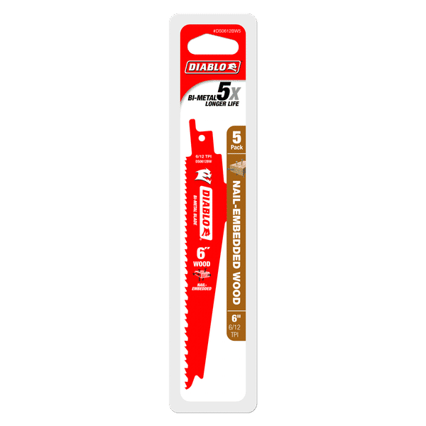 Diablo DS0612BW5 6" Bi-Metal Recip Blade for Nail Embedded Wood, 6/12 TPI (Pack of 5)