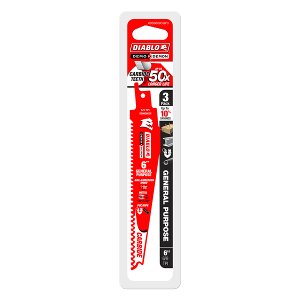 Diablo DS0609CGP3 6" Demo Demon Carbide General Purpose Recip Blades, 6/9 TPI (Pack of 3)