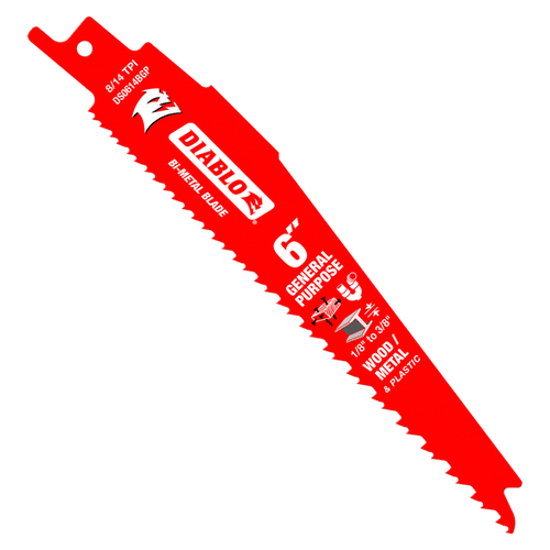 Diablo DS0614BGP15 6" Bi-Metal Recip Blade for Nail-Embedded Wood, Metal, and Plastic, 8/14 TPI (Pack of 15)