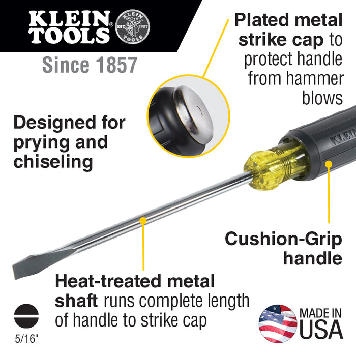 Klein Tools 6027DD 5/16-Inch Keystone Demolition Driver, 7-Inch Round Shank