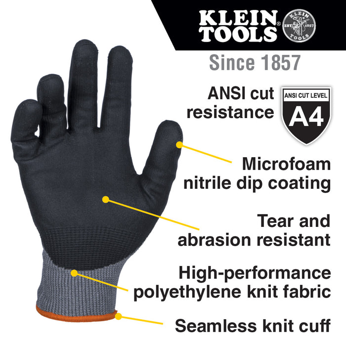 Klein Tools 60589 Knit Dipped Gloves, Cut Level A4, Touchscreen, Large, 2-Pair