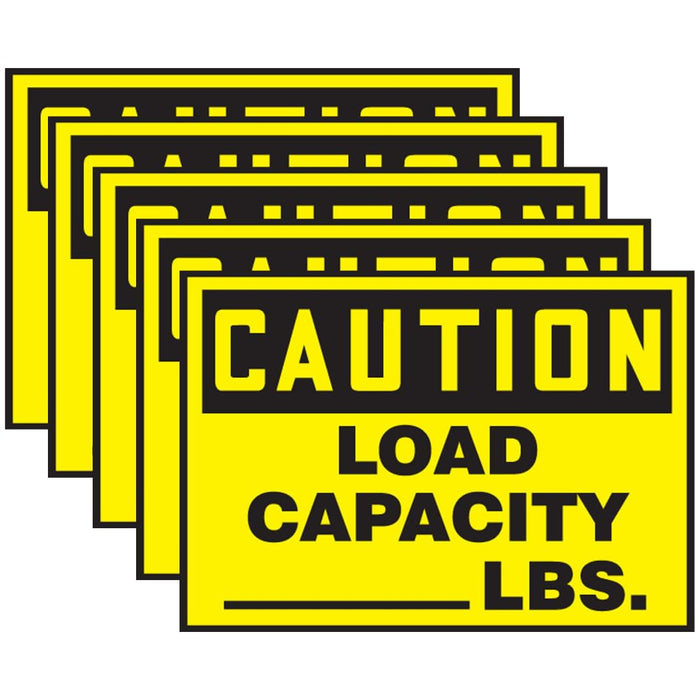 Accuform LVHR602VSP Safety Label, "Caution Load Capacity LBS.", 3.5" Length x 5" Width x 0.004" Thickness, Adhesive Vinyl (Pack of 5)