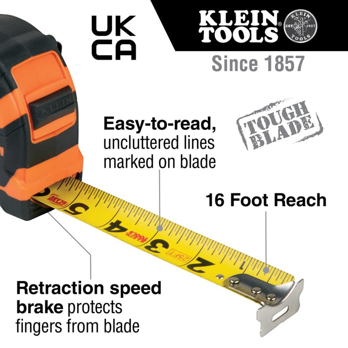 Klein Tools 9125 Tape Measure, 25-Foot Single-Hook