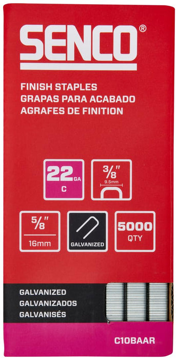 Senco C10BAAR 5/8" 22 Gauge 3/8" Crown Finish Staples, Galvanized Finish (5000 Count)