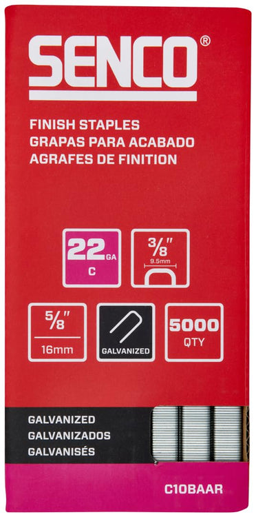 Senco C10BAAR 5/8" 22 Gauge 3/8" Crown Finish Staples, Galvanized Finish (5000 Count)