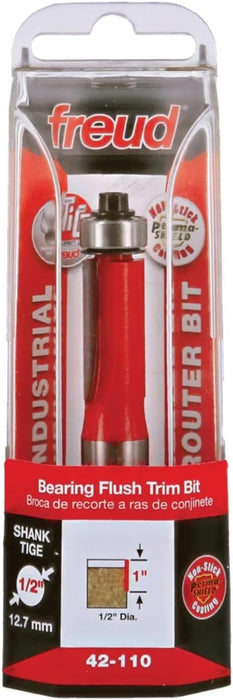 Freud Bearing Flush Trim Bit - 1/2" Diameter, 1/2" Shank, 3-1/4" Overall Length - 42-110