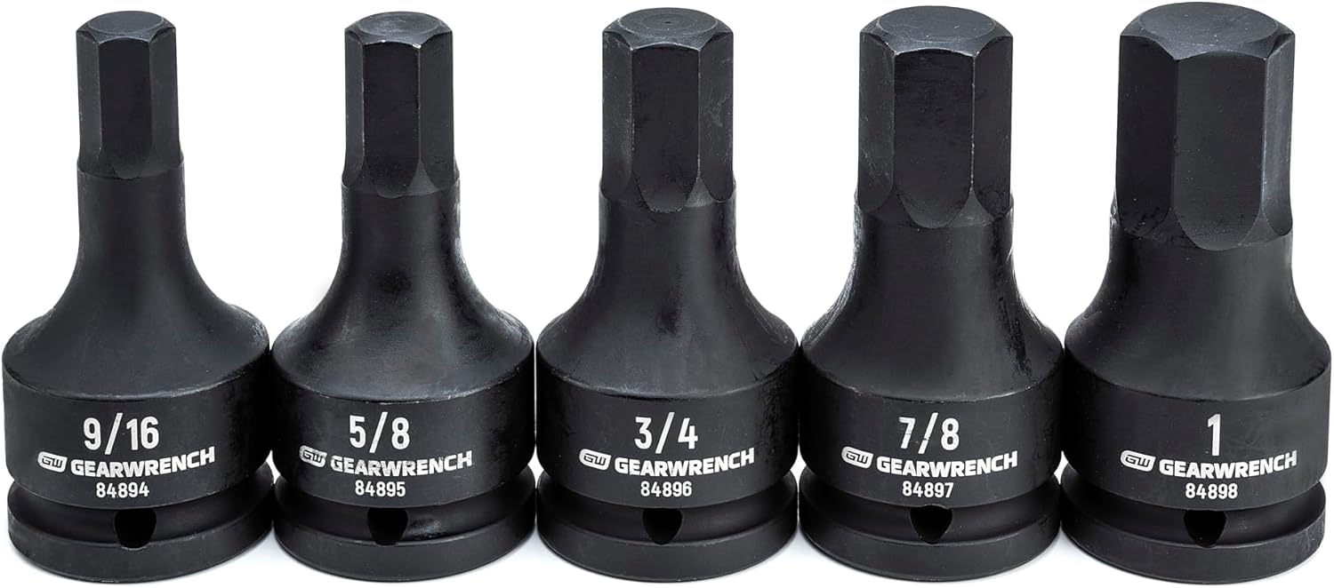 GEARWRENCH 84968-06 Impact Hex Bit Socket Set, 3/4-in Drive, 5 Piece, Metric