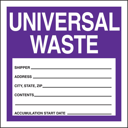 Accuform MHZW17EVL Adhesive-Poly Hazardous Waste Label, Legend "Universal Waste", 2.6 mil Thickness, Vinyl, 4" x 4" (Pack of 250)