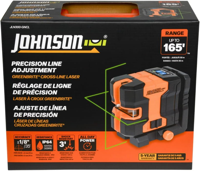 Johnson Level & Tool JLN300-GNCL Laser Level, Self-Leveling Cross-Line Laser with GreenBrite Technology, Magnetic Base, Hard-Shell Carry Case, Lithium Ion Battery