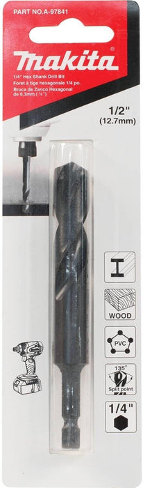 Makita A-97841 1/2" Black Oxide Drill Bit, 1/4" Hex Shank