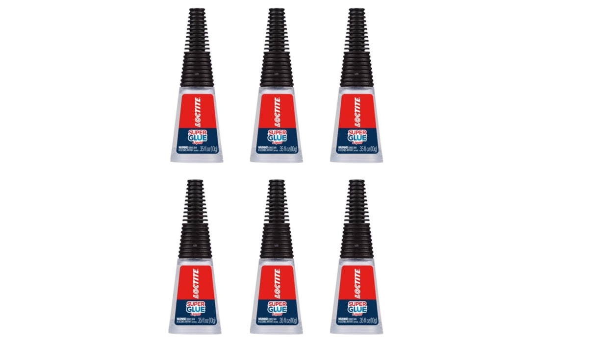 Loctite Super Glue Liquid Longneck Bottle, Clear, 0.35 fl oz Bottle - Superglue for Plastic, Wood, Metal, Crafts & Repair, Cyanoacrylate Adhesive Instant Glue, Quick Dry (Pack of 6)