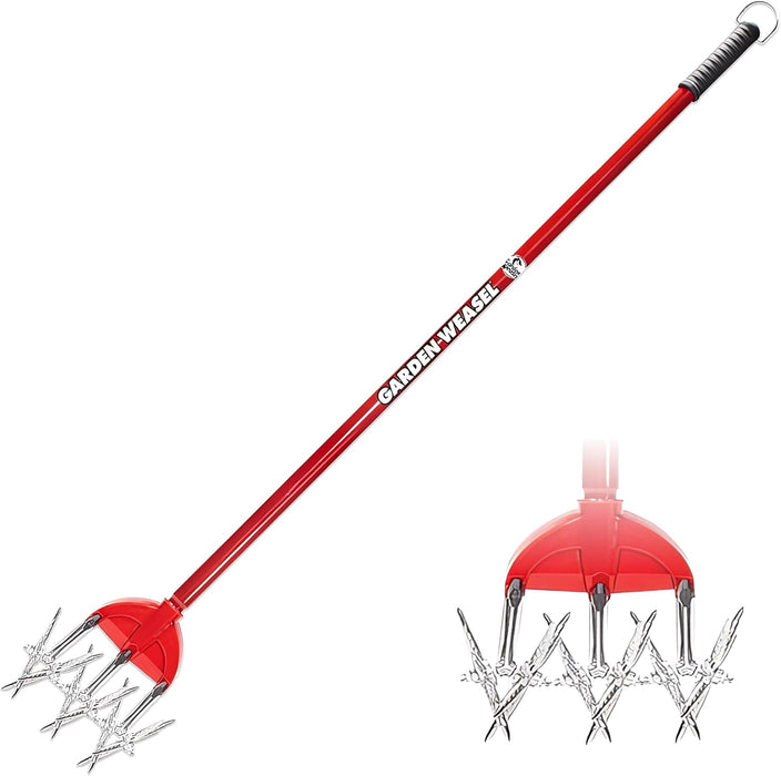 Garden Weasel Rotary Cultivator with Detachable Tines - Long Handle | Aerate, Weed, Cultivate, Plant, Reseed | Lawn Reseeding Garden Tool, Garden Soil Loosener