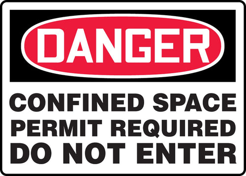 Accuform MCSP026XV Adhesive Dura-Vinyl Safety Sign, "Danger CONFINED Space Permit Required DO NOT Enter", 10" Length x 14" Width x 0.006" Thickness, Dura-Vinyl