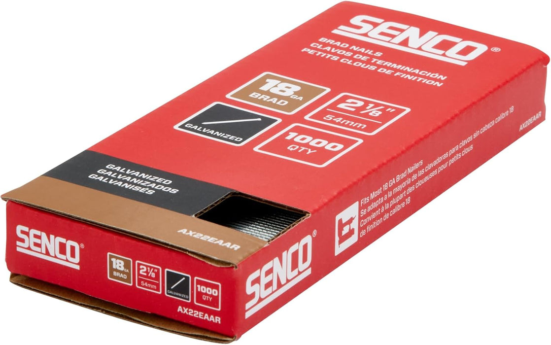 Senco AX22EAAR 2-1/8" 18 Gauge Brad Nails, Galvanized Finish Nails for Wood, Trim and More (1000 Count)