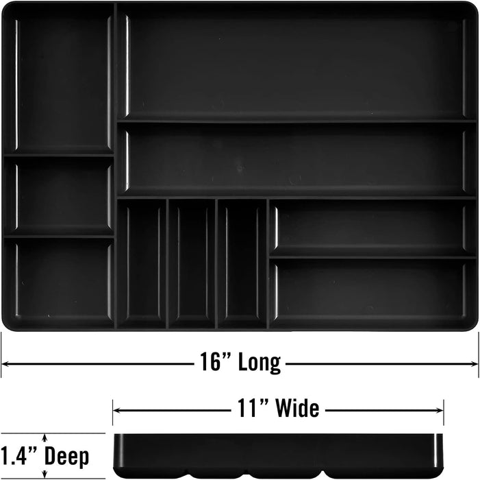 Ernst MFG 10 Compartment Drawer Organizer: Heavy Duty Stackable Tray for Automotive Tool Organization -Low Profile Toolbox - Nuts and Bolts, Tools, Parts, Easy to Clean - Black - Made in the USA