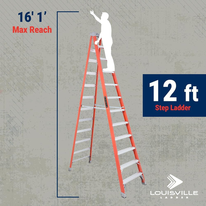 Louisville Ladder 12-Foot Fiberglass Step Ladder, 300-Pound Load Capacity, Type IA, FS1512