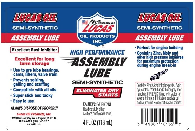 Lucas Oil 10152 High Performance Semi-Synthetic Assembly Lube, 4 Ounce (Pack of 12)