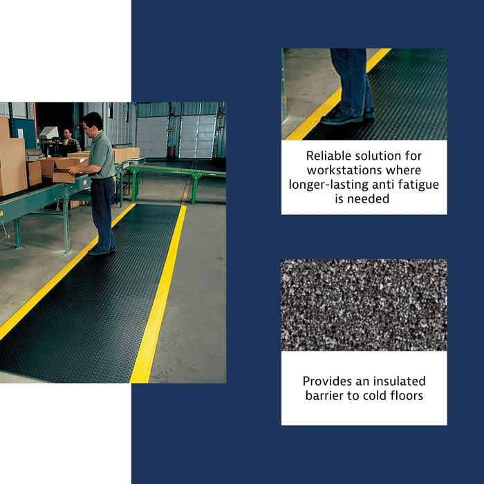 Notrax 419 Diamond Sof-Tred with Dyna-Shield 2' x 60' x 1/2" Anti Fatigue Mat, Slip Resistant Diamond Textured Surface, Ideal for Industrial and Commercial Workplaces, Black/Yellow, 419R0024BY