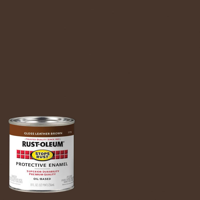 Rust-Oleum 7775730 Stops Rust Brush On Paint, Half Pint, Gloss Leather Brown, 8 Fl Oz (Pack of 6)