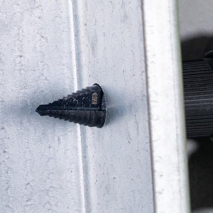 Klein Tools KTSB11 2-Step Drill Bit, 3/8-Inch Hex, Double Straight Flute, 7/8-Inch to 1-1/8-Inch