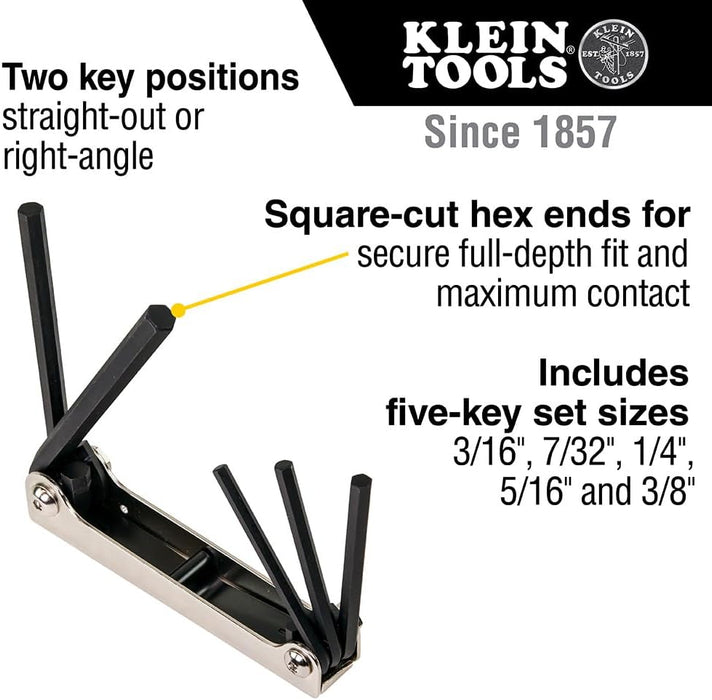 Klein Tools 70579 Folding Hex Key Set, 5-Key, SAE Sizes
