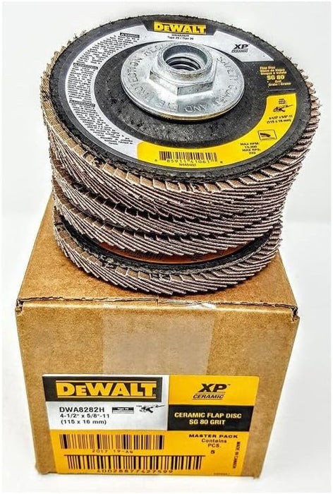 DEWALT DWA8282H 80G T29 XP Ceramic Flap Disc, 4-1/2" x 5/8" Hub