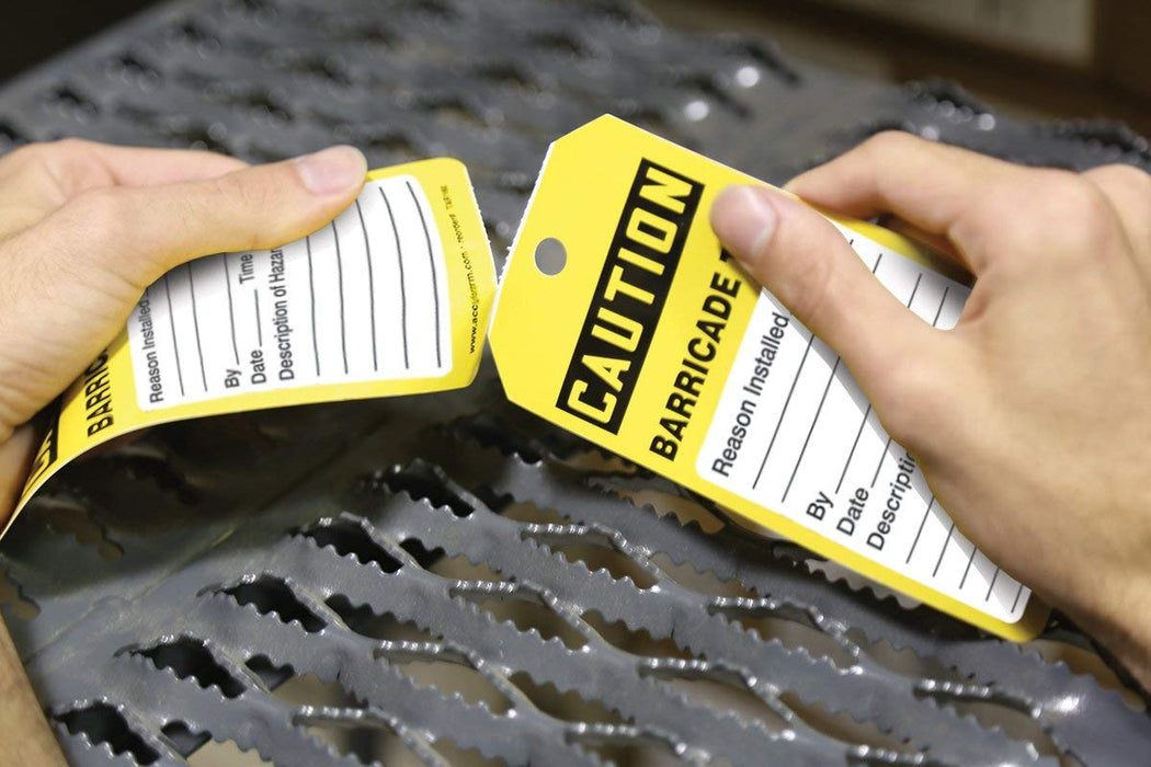 Accuform TAR136 100 Safety Tags by-The-Roll, Caution Barricade, US Mad ...
