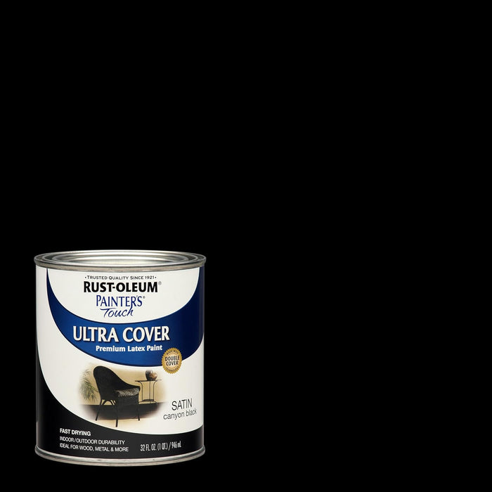 Rust-Oleum 267332 Canyon Black Painters Touch 2X Ultra Cover Premium Latex Paint, Satin Canyon Black, 1 Quarts (Pack of 1)