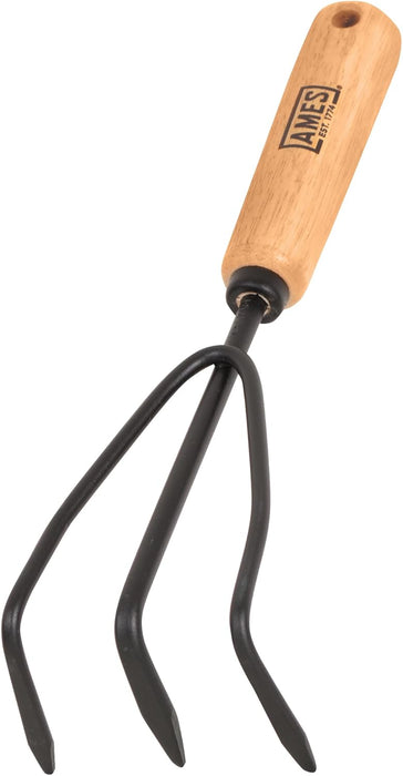 AMES 2446300 Tempered Steel Hand Cultivator with Wood Handle, 11-Inch, Brown Wood Handle Hand Cultivator