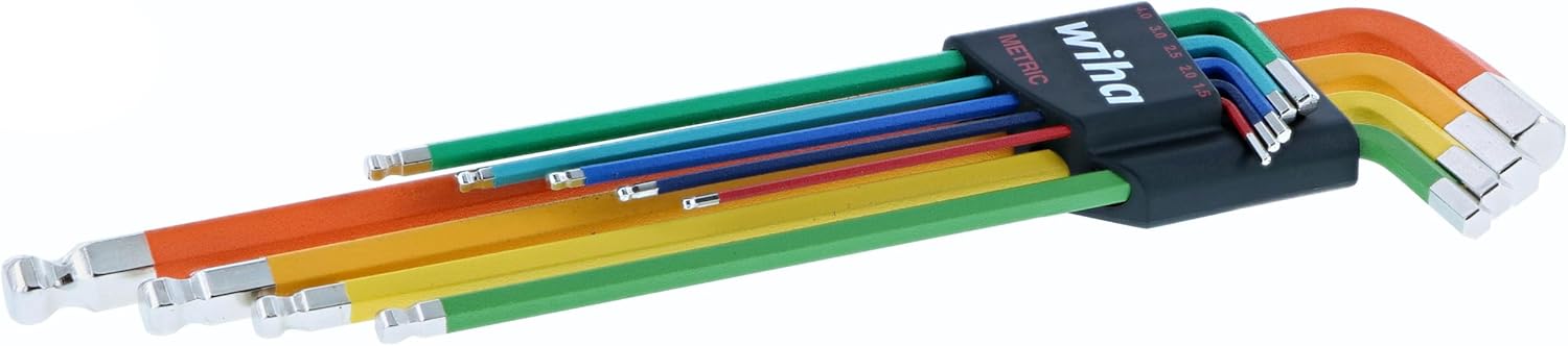Wiha 66980 9 Piece Ball End Color Coded Hex L-Key Set - Metric