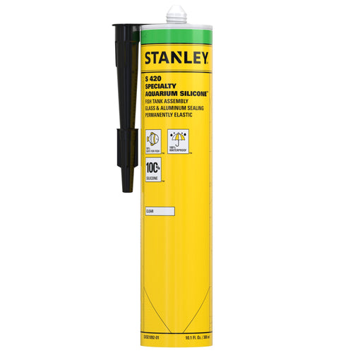 Stanley S420 Aquarium Silicone Sealant Clear, 10.1 Fl. Oz. Fish Tank Safe, Waterproof Bond to Glass, High Elasticity, Non-Toxic Aquarium Sealer for Freshwater & Saltwater (Pack of 1)