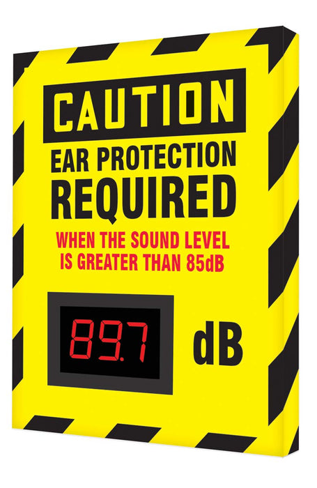 Accuform SCS601 12" x 10" Sound Decibel Meter Sign, OSHA Caution Header "Ear Protection Required" Sign, Wall Mount, Digital Aluminum DB Meter, Made in the USA