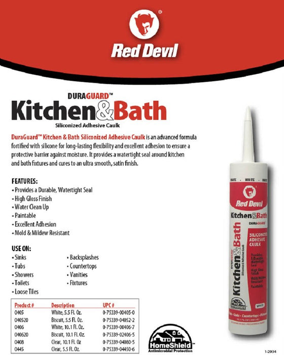 Red Devil 040520 Duraguard Kitchen & Bath Siliconized Acrylic Caulk, 5.5 oz. Squeeze Tube (Pack of 12)