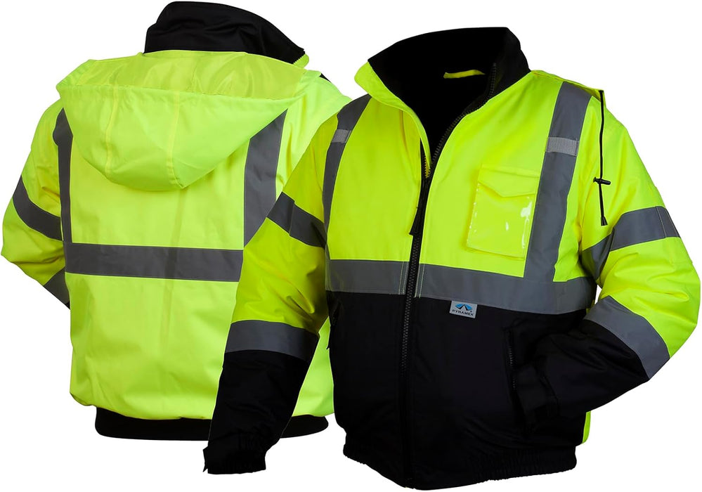 Pyramex RJ3210L Unisex Safety Jacket Hi-Vis Lime Bomber Jacket with Quilted Lining - Large