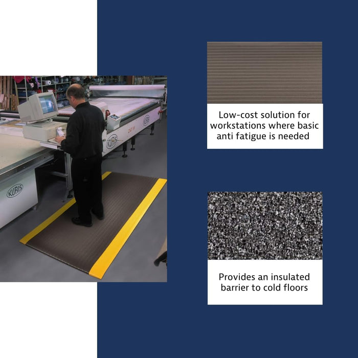 Notrax 410 Airug 4' x 60' x 3/8" Anti Fatigue Mat, Enhanced Slip Resistance with Beveled Edges and Ribbed Surface, Ideal for Industrial and Commercial Workplaces, Black/Yellow, 410R0348BY Ribbed Surface 4' x 60' x 3/8" Black/Yellow