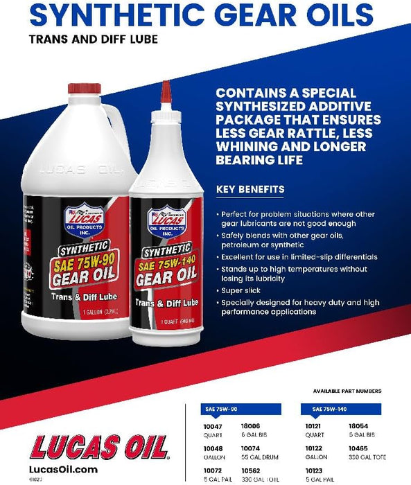 Lucas Oil 10122 Synthetic SAE 75W-140 Gear Oil - 1 Gallon