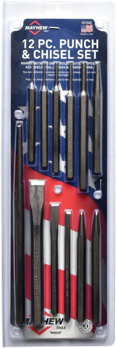 Mayhew Tools 61040 Mayhew Select Punch and Blast Finished Chisel Set, 12-Piece