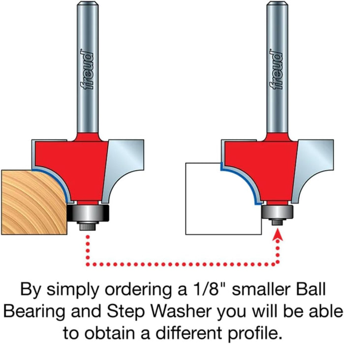 Freud Quadra-Cut Radius Rounding Over Bit with Perma-Shield Coating for Flawless Finish - 4 Cutters, 1/2" Shank Dia., 1/2" Radius, 2-3/4" Length - 34-126 1/2" Radius 1/2" Shank Rounding Over (Quadra-Cut)
